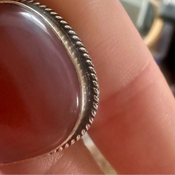 Striped Pink Agate & Sterling Silver 925 Ring, Size 9 - Picture 4 of 10